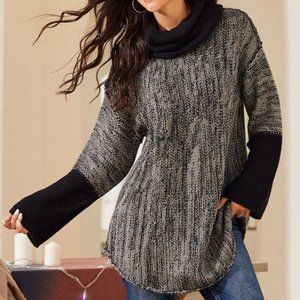 Charcoal & Black Marled Cowl Neck Sweater